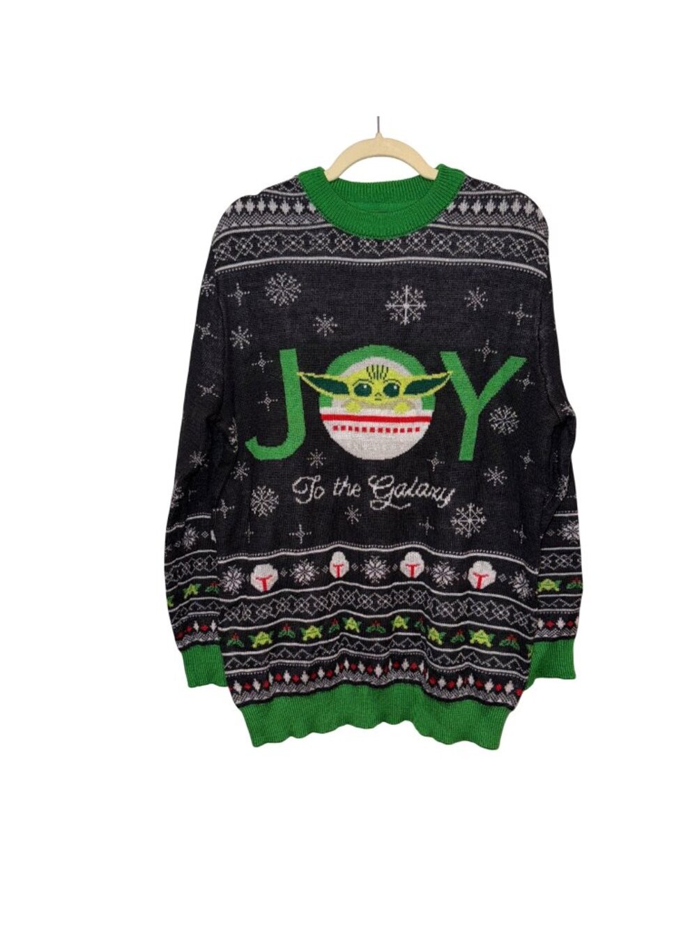 H&M Star Wars Baby Yoda Christmas Sweater Joy To The Galaxy Snowflake Print L